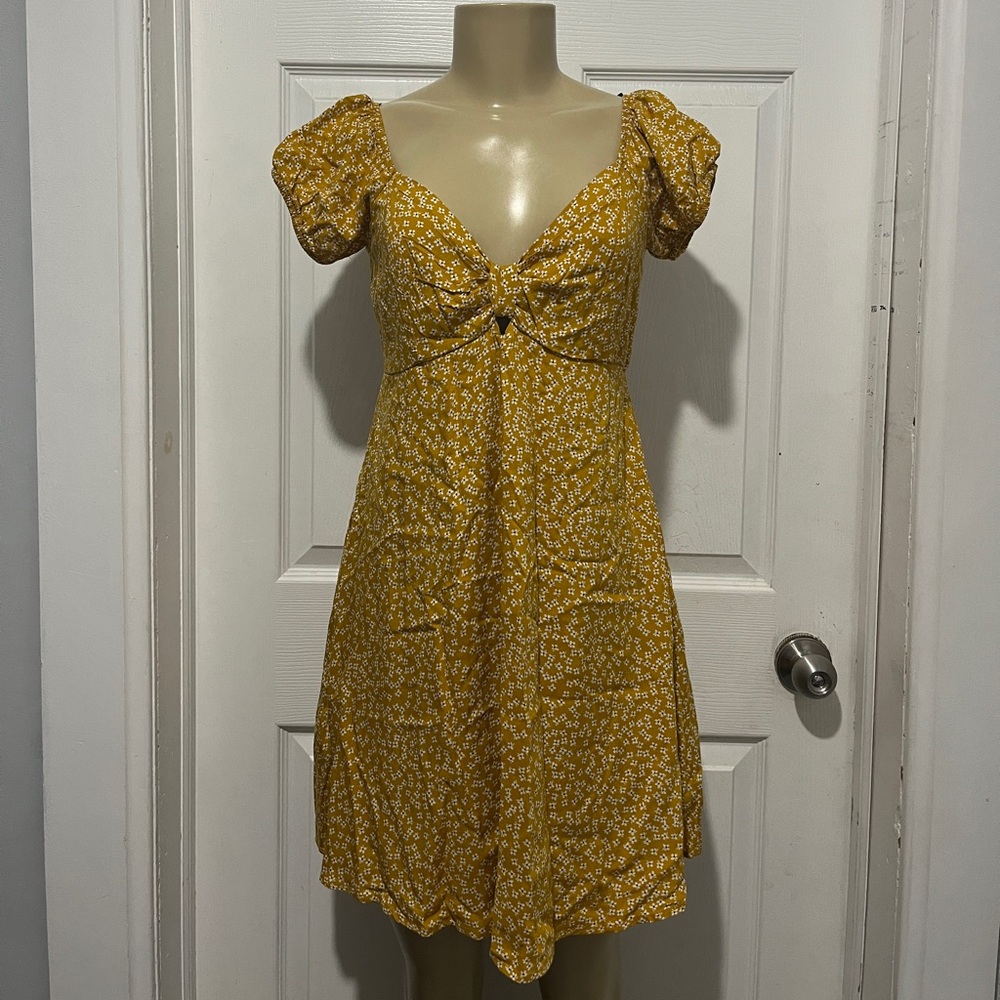 Yellow Floral Puff Sleeve Dress